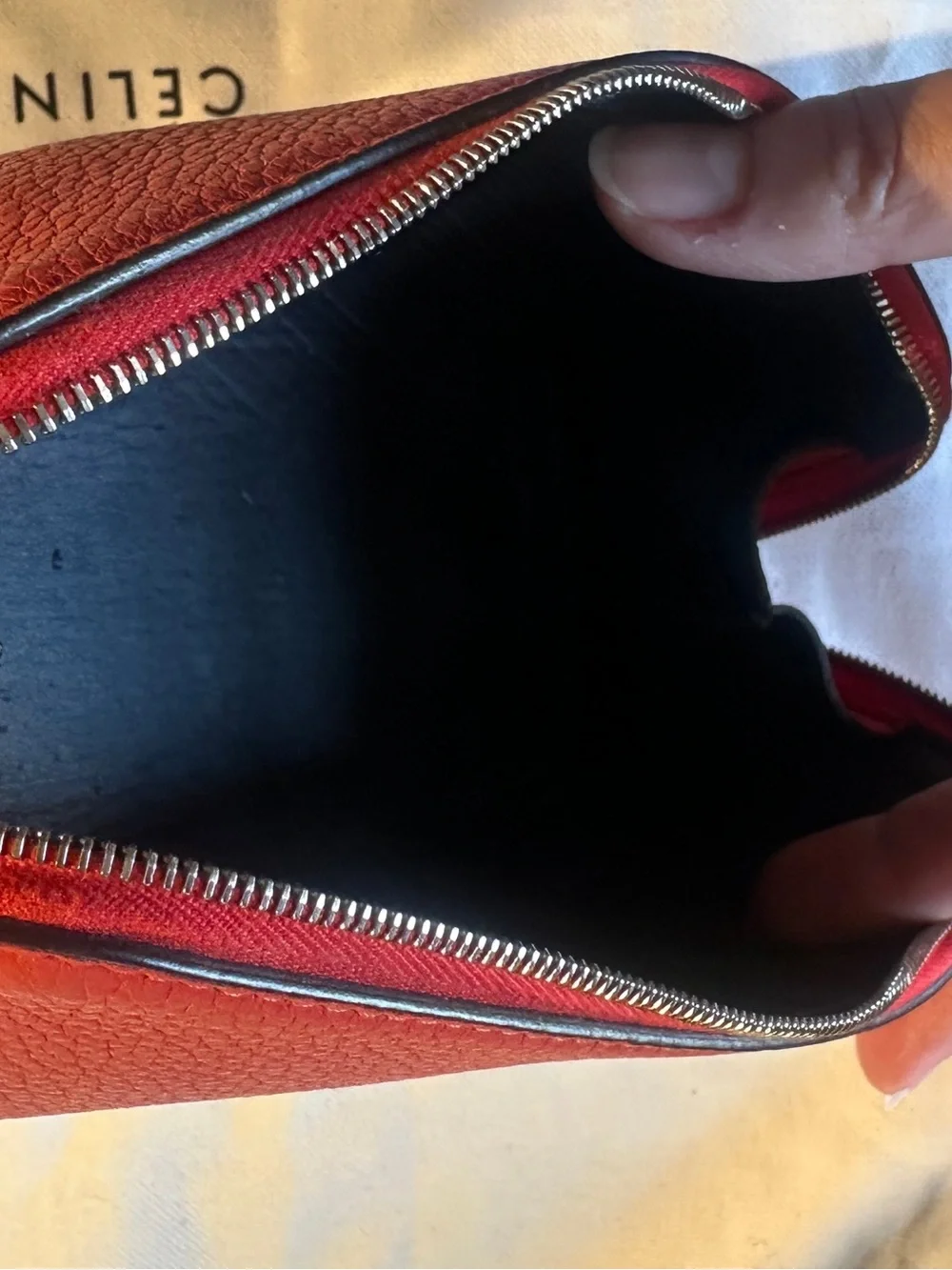 Celine Red Leather Cosmetic Pouch